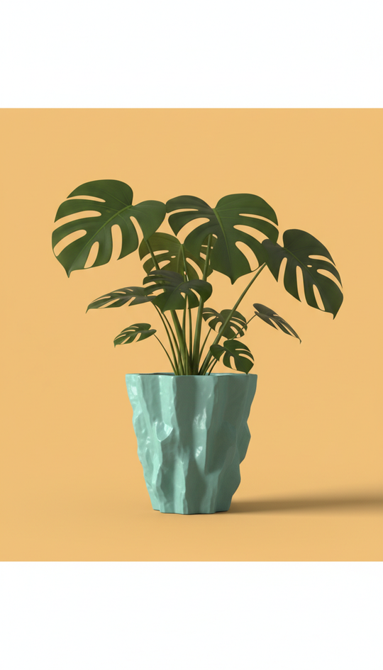 Cascade ceramic planter with monstera
