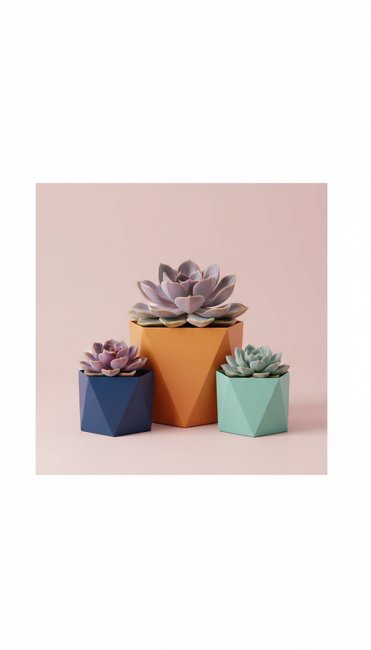 Prism metal planter set with echeveria